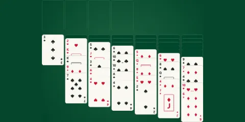 The Russian Solitaire board: seven Yukon-style columns with every card spread down the table.