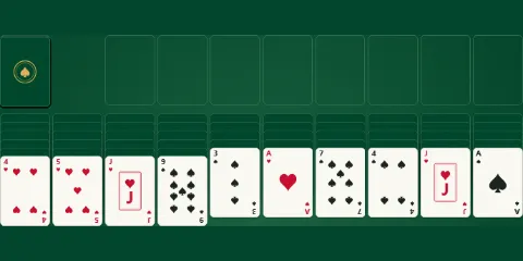 The two-suit Spider Solitaire board: ten columns mixing spades and hearts.