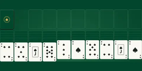 The one-suit Spider Solitaire board: ten columns of spades with the stock waiting in the corner.
